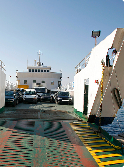 Cars boarding a ferry
